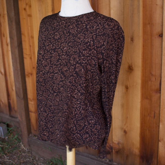 Vintage Jones New York 100% Silk Long Sleeve Brown Patterned Blouse - Picture 9 of 16